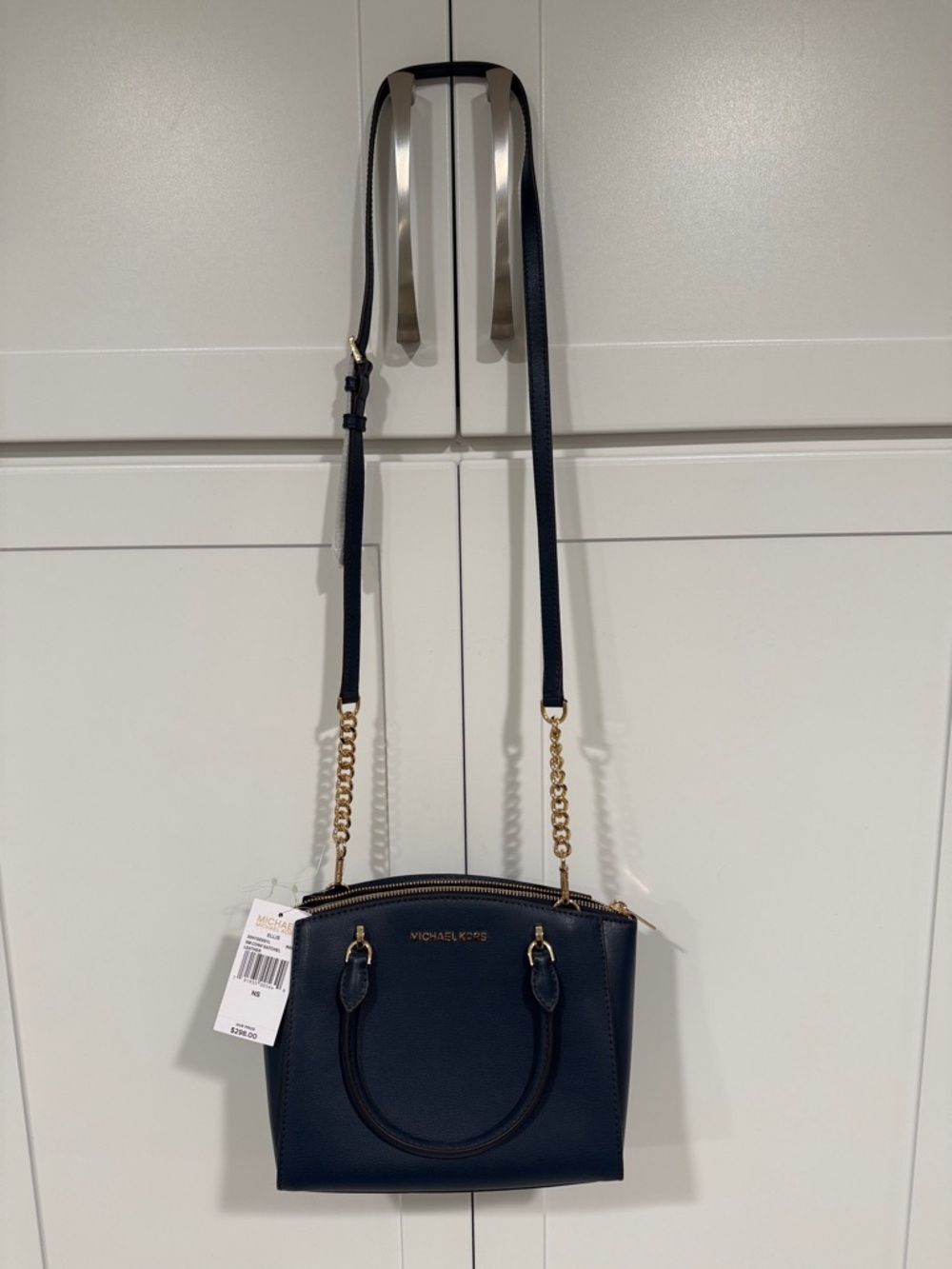 Michael Kors Navy Saffiano Crossbody with Gold Chain